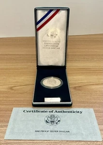 1990-P US GEM PROOF EISENHOWER CENTENNIAL COMMEMORATIVE SILVER DOLLAR COA/BOXED - Picture 1 of 7