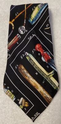 Corbata para hombre Nicole Miller 1995 vintage seda negra/multicolor tema médico Foto 1 de 3