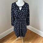 Garnet Hill Size Small Blue Feather Stretch Knit Balloon Sleeve Casual Dress 