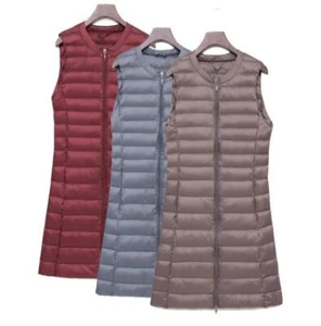 New Women's Mid Length Light Weight Vest Waistcoat Down Puffer Sleeveless Jacket - Picture 1 of 22