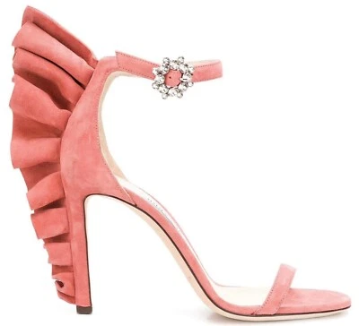 NUEVO EN CAJA Sandalias Jimmy Choo Karalie Gamuza Palisandro Tacón con Volantes Zapatos de salón 36.5 6.5 $1250 Foto 1 de 4