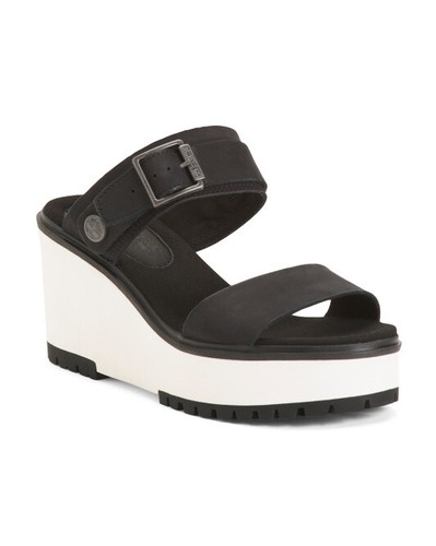 NUOVI SANDALI TIMBERLAND NERI CON ZEPPA IN PELLE PLATEAU MISURA 7 5 M $110