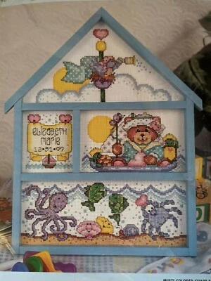 全新 复古 Bucilla 婴儿收藏 船 Ahoy 木制 Hutch 十字绣套件 #41374 — 第 1/4 张图片