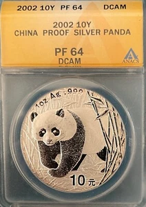 2002 CHINA 10Y Silver PANDA 1oz PF 64 DCAM - Picture 1 of 2