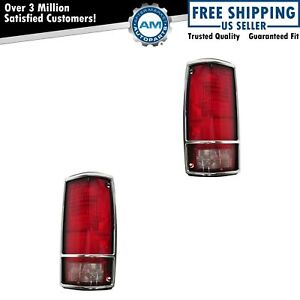 Taillights Chrome Bezel Set Taillamps Rear Pair for 82-93 Pickup Truck S10 S-15