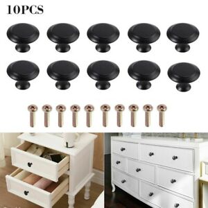 Contemporary Round Knobs for Kitchen Cabinet Bathroom Set of 10 in Black