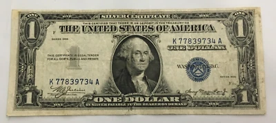 1935 1.00 Blue Double Date SILVER Certificate one dollar note circulated KA - Image 1 of 2
