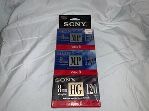 VTG 3-Pack Sealed SONY 120 8mm Video Cassette Tapes 2)P6-120MP- 1)P6120HG - Picture 1 of 3