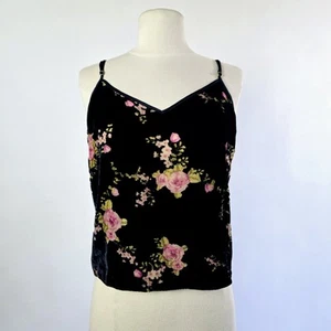 Victoria's Secret Navy Blue Velvet Pink Floral Camisole Cami Top Size Large - Picture 1 of 7