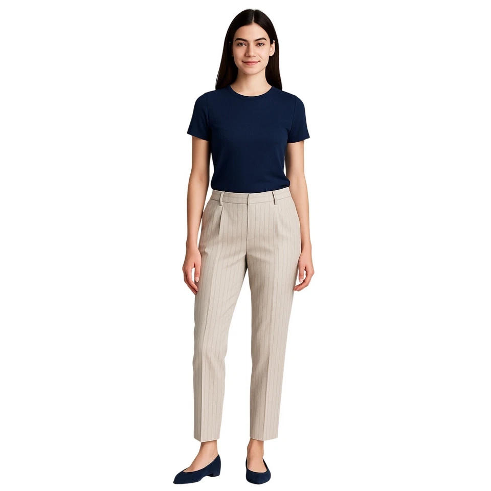 Pantalones plisados a medida DKNY beige, azul a rayas talla 6P para mujer Foto 1 de 4