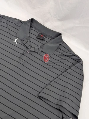Men's Nike Dri Fit OU Sooners Short Sleeve Polo XL Dark Gray Black Striped EUC - Image 1 of 4