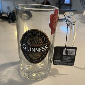 GUINNESS Glass Mug Tankard w/ Engraved Pewter Metal Badge St. James Gate Dublin - Picture 1 of 4