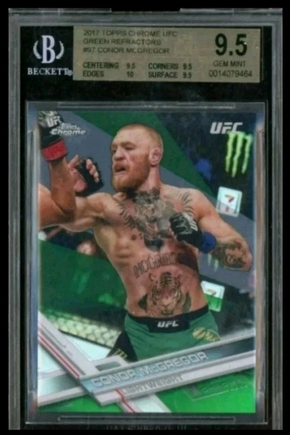Topps Chrome UFC Conor McGregor #97 Green Refractor 2017/99 BGS 9,5 gema como nuevo Foto 1 de 4