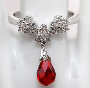 1CT Treated Ruby & White Topaz 925 Solid Sterling Silver Ring Sz 6 MM2-9 - Picture 1 of 2