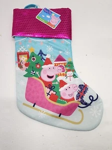 Peppa Schwein Weihnachten Strumpf Kinder Urlaubsgeschenk rosa blau Schlitten George Hase - Bild 1 von 7