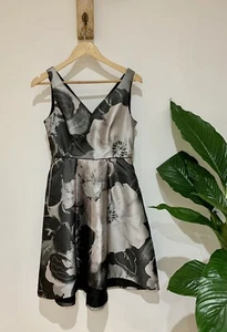 COAST Silver Pewter Floral Metallic Fit Flare Skater Occasion Party Dress UK 10 - Picture 1 of 5