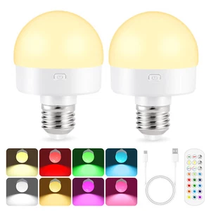 RGB Rechargeable Battery Operated Light Bulb with Remote Detachable Charging - Picture 1 of 15