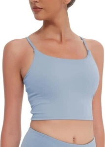 Women Sports Bras Spaghetti Straps Padded with Built in Bra Gym Crop Tank Tops-M - Picture 1 of 7