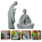 2pcs Monk Statue Stone Monk Figurines Stone Monk Sculptures Garden Statues