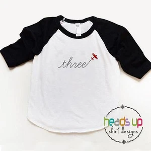 3 Cumpleaños Camisa Avión Raglan Niño Pequeño Tres Días Camiseta 3er Moda Tercero - Imagen 1 de 2