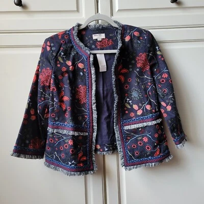 Nwt LOFT Primavera Strawberry Floral Fringe Boho Blazer Jacket Open Front Size 4 - Image 1 of 4