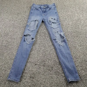 Hollister Jeans Womens 3 Light Blue Denim Pants Skinny Stretch Flex Preppy Rip - Picture 1 of 12