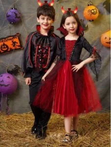 Boys Girls Vampire Cosplay Costume Halloween Party Fancy Dress With Accessories - Picture 1 of 17