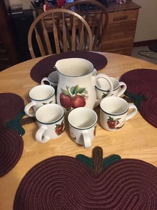 Casuals China Pearl Apple Candle Holder, Pitcher, and 7 Coffee Cup / Mug - Picture 1 of 3