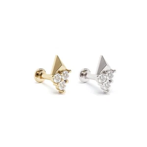 14K ECHTES massives Gold Trio Diamant Pyramide Nieten Knorpel, Helix, Muschel 16G EINZELN - Bild 1 von 8