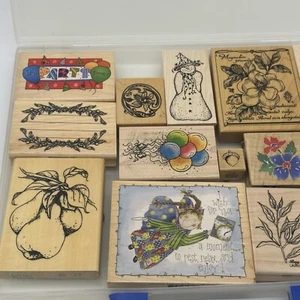 Rubber Stamp Florals, Birthday, Bridges, Acorn, Snow, Miscellaneous Lot And Case - Picture 1 of 4