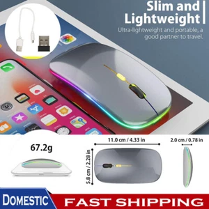 Wireless Gaming Mouse For PC Computer Windows Rainbow Backlight Ergonomic Gray - Picture 1 of 13