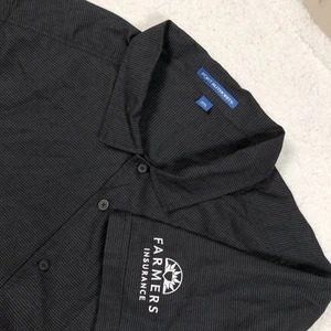 Farmers Insurance Button Shirt Men 2XL Black Pinstripe Short Sleeve Logo Embroid - Picture 1 of 16