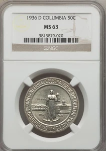 1936 D 50C PCGS MS63 Columbia Commerative Half - Picture 1 of 4