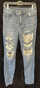 Leggings de tiro alto American Eagle para mujer talla 6 azul algodón envejecido poliéster  - Imagen 1 de 7