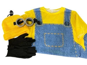 Minion 4 Piece Costume Adult XL T-Shirt-Gloves-Yellow Beanie-Glasses Halloween - Imagen 1 de 5