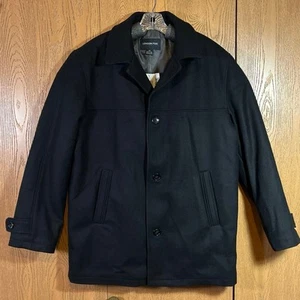 London Fog Men Wool Overcoat Sz L Black Driving Jacket Classic Dressy Going Out - Picture 1 of 6