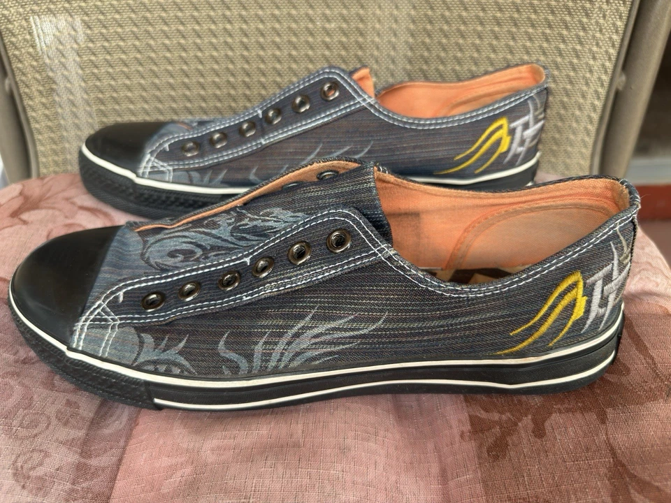 Zapatos deportivos Robert Wayne Fire para hombre 9 negros grises de lona sin cordones Foto 1 de 4