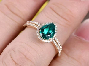 14k Yellow Gold Plated Pear Cut Blue Topaz Lab Created Weeding Band Ring Sets! - Picture 1 of 5
