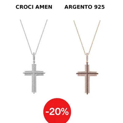 COLLANA CROCE DONNA ARGENTO 925 ZIRCONI AMEN CLCRZBB CLCRZRBBR - Immagine 1 di 2