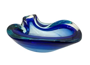 Vintage Murano Art Glass Sommerso Bowl Dish Ashtray Blue Green Pinched Beautiful - Picture 1 of 9