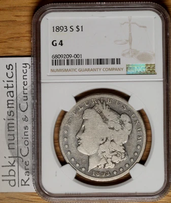 1893 S Morgan Silver Dollar $1 - NGC - G 4 - Image 1 of 4