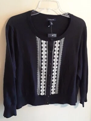 NUEVO Suéter Cárdigan Lands' End XL 18 Niñas Negro Blanco Tejido Bordado Nuevo con Etiquetas Foto 1 de 4