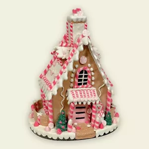 Goodwill Weihnachtsdeko Candy Lebkuchenhaus LED Beleuchtung Rosa Schneemann 31cm - Bild 1 von 9
