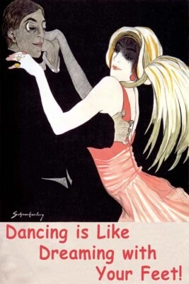 FASHION COUPLE BALLROOM DANCE DANCING DREAMING WITH FEET VINTAGE POSTER REPRO - Image 1 of 3