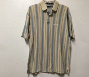 Tommy Hilfiger Mens Casual Shirt Size M Beige Blue Stripes Short Sleeves 48 - Picture 1 of 6