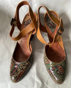 SANDALIAS AUDLEY VINTAGE CUERO ESTAMPADO PAISLEY CESTA TEJIDO TACÓN 39 8.5 ESPAÑA - Imagen 1 de 11