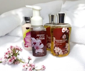 BATH & BODY WORKS JAPANESE CHERRY BLOSSOM HAND SOAP + 2 SHOWER GELS + LOTION LOT - Picture 1 of 21