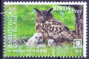 Cook Islands, Rarotonga 2018 MNH, Eurasian Eagle Owl, Birds of prey - Picture 1 of 1