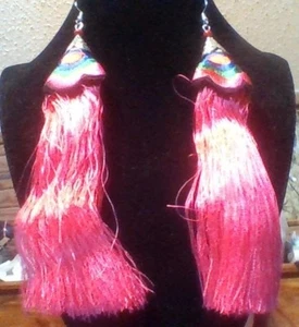 Orecchini lunghi nappa frange bohemien boho fucsia venditore USA - Foto 1 di 3