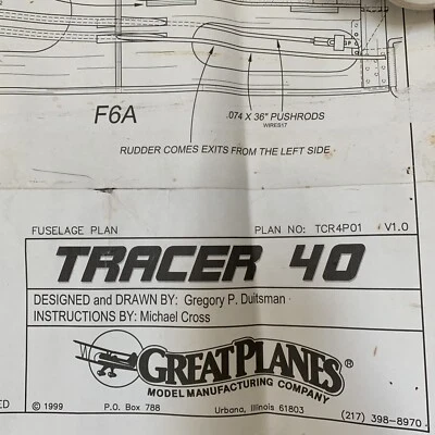 Model Airplane Plans Great Planes Tracer 40 RC Plane - Image 1 of 4